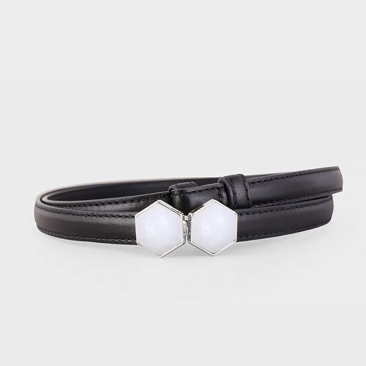 Leather Belt with Geometric Buckle