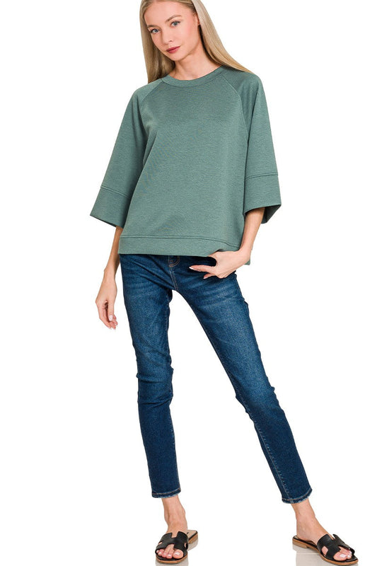 Zenana Scuba 3/4 Sleeve Pullover