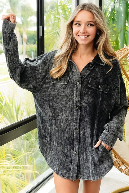 BiBi Vintage Washed Wrinkle Gauze Shacket