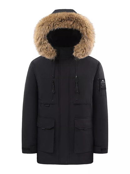 Men's Full Size Fur Hooded Winter Parka Coat Plus Size