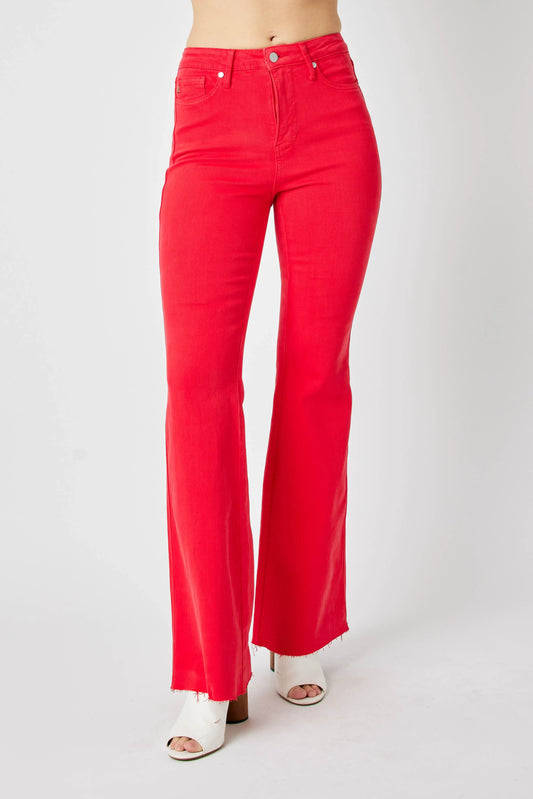 Judy Blue Full Size Hw Tummy Control Garment Dyed Flare Jeans Plus Size
