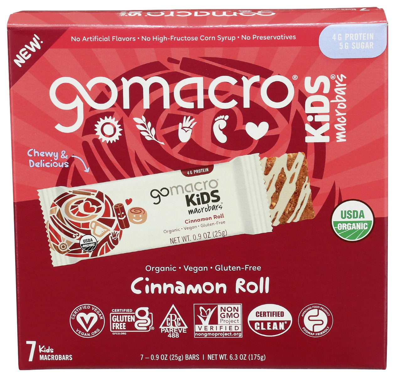 Gomacro Cinnamon Roll Kid Protein Bar (7-Pack, 6.3 Oz Each)