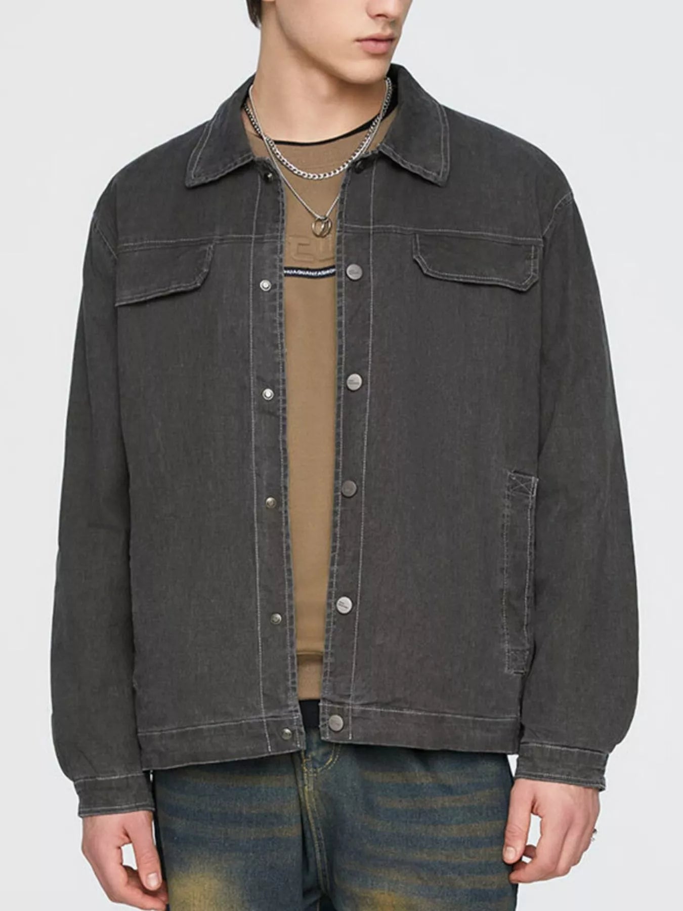 Men's Plus Size Button Up Long Sleeve Jacket