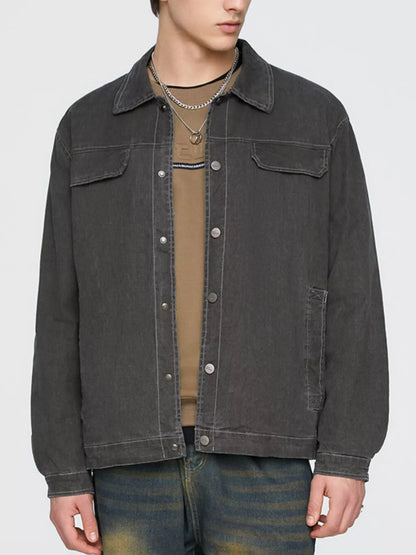 Men's Plus Size Button Up Long Sleeve Jacket