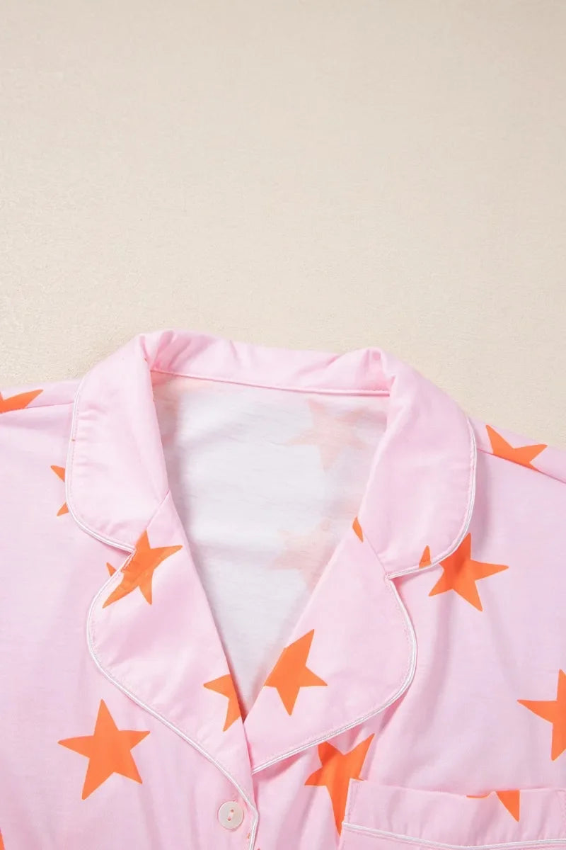 Star Print Short Sleeve Shirt and Shorts Set