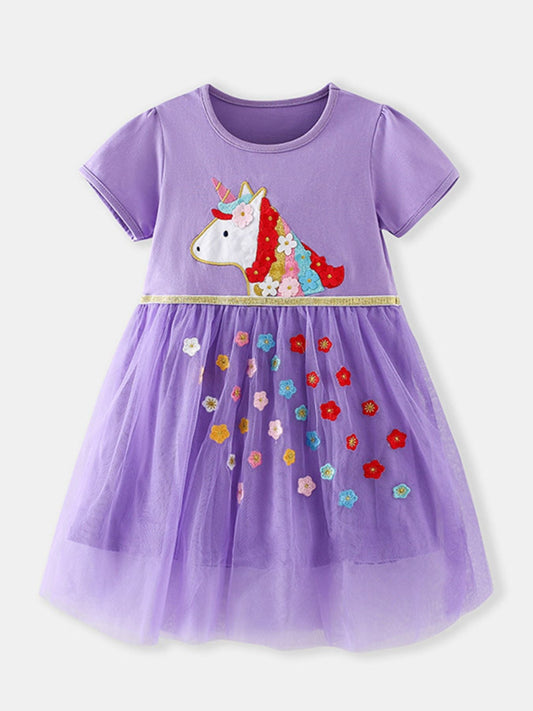 Children's Unicorn Embroidered Tulle Dress