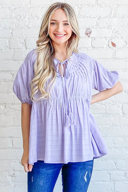 And The Why Textured Pintuck Blouse Top with Tassels