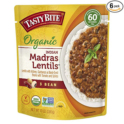 Tasty Bite 3 Bean Lentil Madras | Ready to Eat Indian Cuisine (Pack of 6 - 10 Oz Cans)