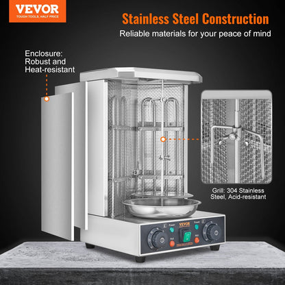 Shawarma Grill Machine, 13 Lbs Capacity, Chicken Shawarma Cooker Machine With 2 Burners, Electric Vertical Broiler Gyro Rotisserie Oven Doner Kebab Machine, For Home Restaurant Kitchen Parties