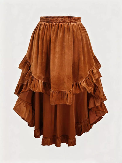 Plus Size Ruffled Velvet Elastic Waist Skirt