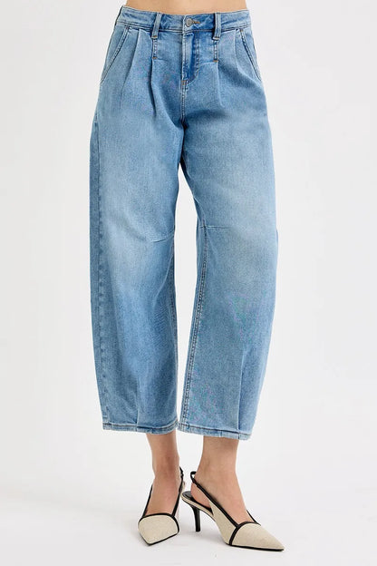 RISEN Full Size Mid Rise Fit Crop Wide Volume Leg Jeans Plus Size