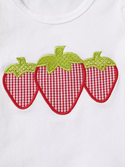 Children's Strawberry Gingham Ruffle Trim Top and Shorts Set