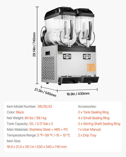 12Lx2 Tank Commercial Slushy Machine Margarita Smoothie Drink Maker