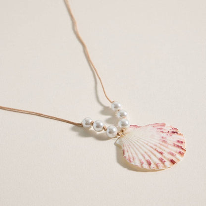 Seashell and Pearl Cord Necklace