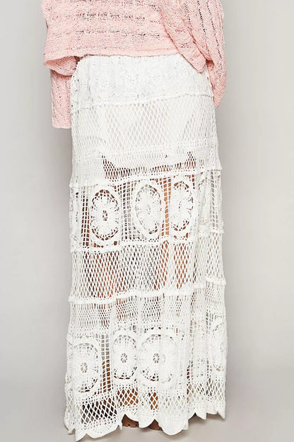 POL Crochet Floral Flared Skirt with Elastic Waist Band