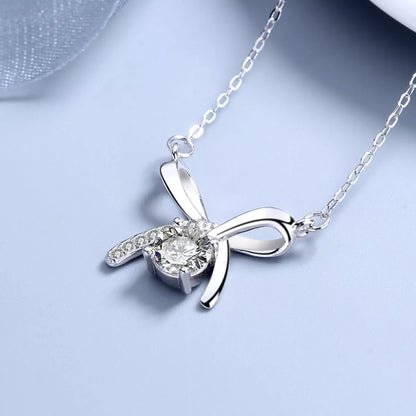 925 Sterling Silver Zircon Ribbon Pendant Necklace