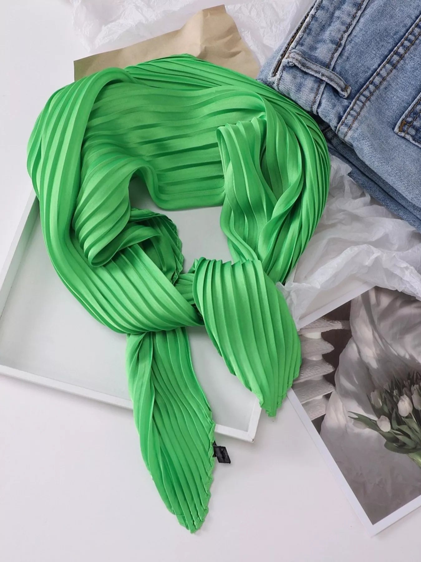 Pleated Satin Scarf