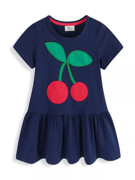 Children's Cherry Applique Ruffle Hem Dress