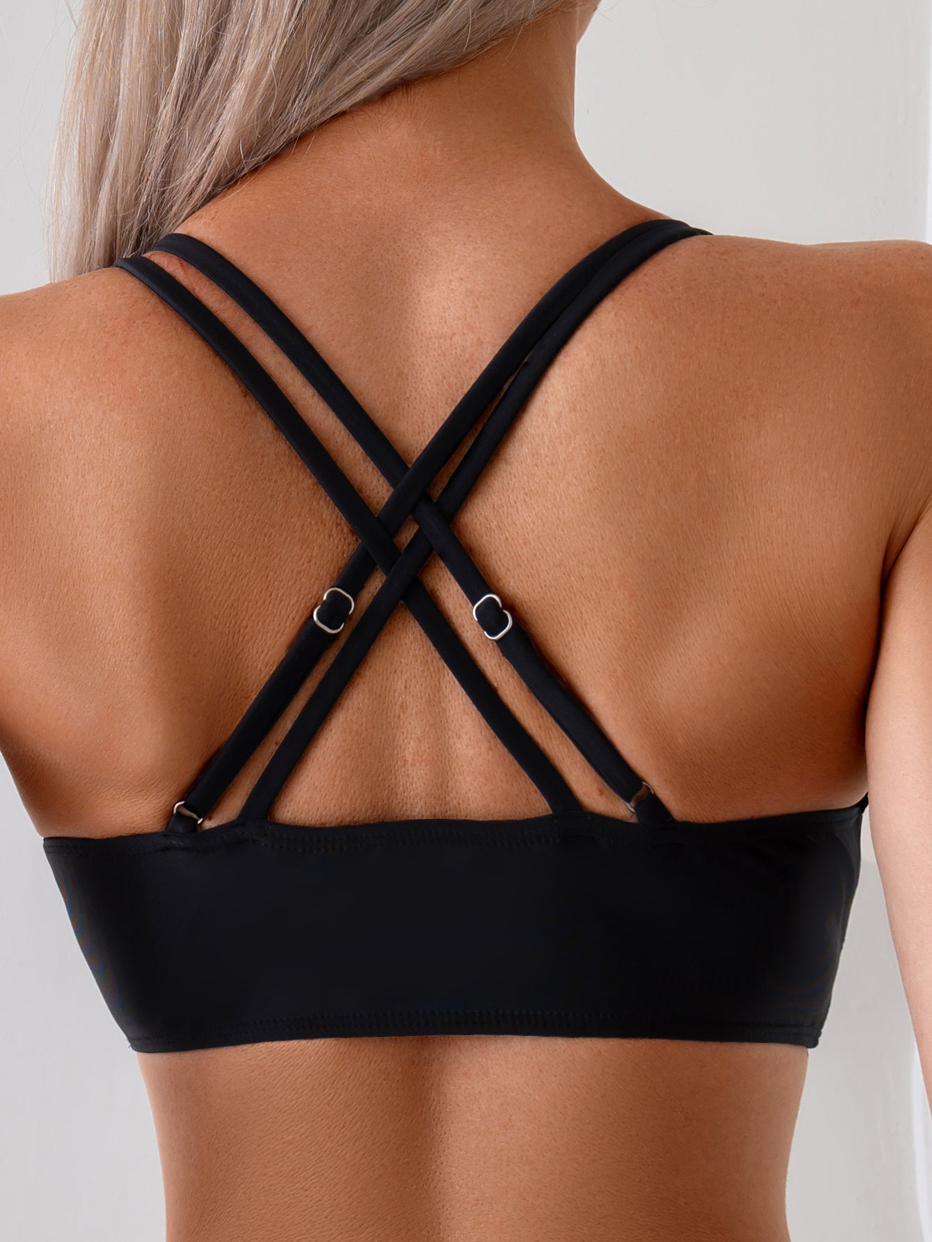 Women's Black Double Strap Bikini Set, Plunge V-Neck Top & High Waist Side Cutout Bottom, 2 Piece Swimsuit