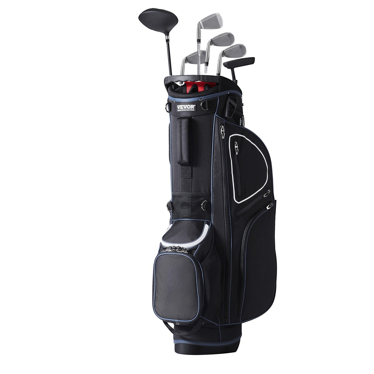 Golf Cart Bag With 14 Way Organizer Divider Top, 35” 11 Pockets Premium Cart Bag With Stand, Durable Golf Bags With Handles & Dust Cover & Detachable Dual Strap For Men & Women, Black White