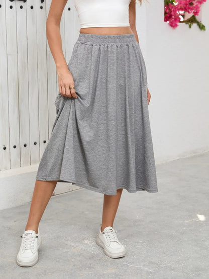 Elastic Waist Skirt With Pockets