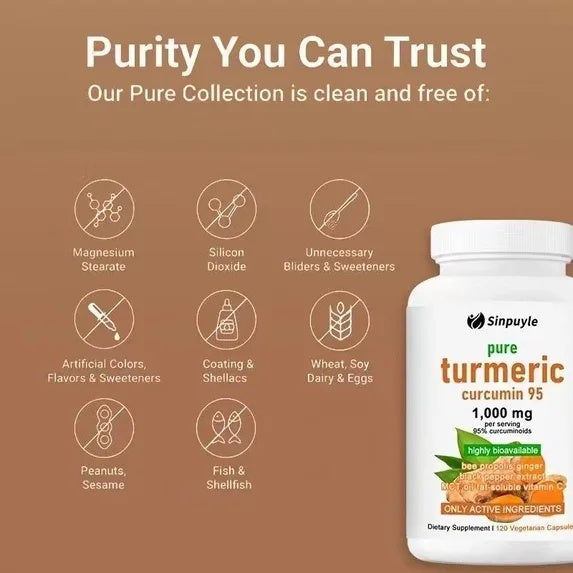 Pure Turmeric Curcumin 1000mg 120 Capsules With Ginger Black Pepper And Vitamin C For Joint Health