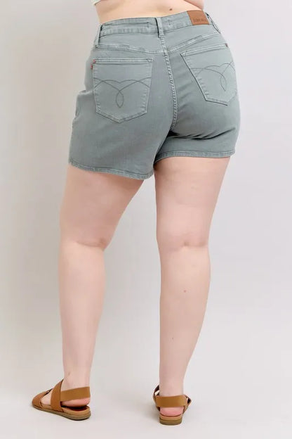 Judy Blue Full Size Hw Garment Dyed & Back Pkt Embroidery Shorts Plus Size