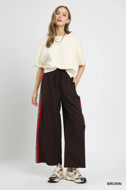 Umgee Wide Leg Pants with Contrast Side Trim