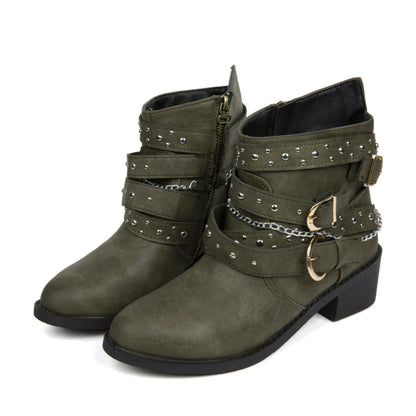 Round Toe Block Heels Boots