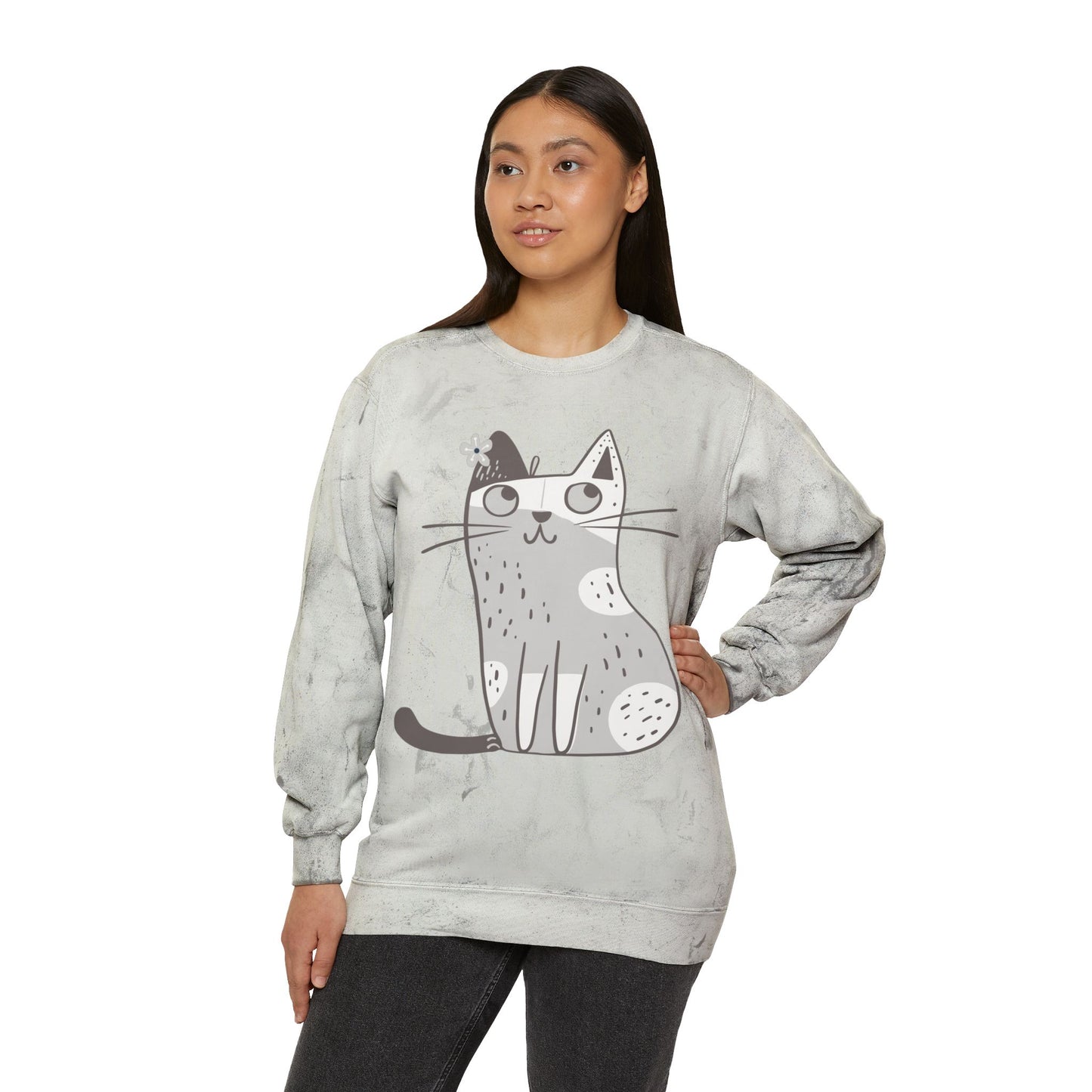 SW-066ML-24 Color Blast Crewneck Cat lover Sweatshirt