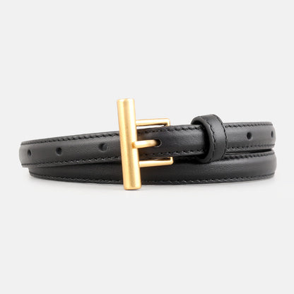 Leather Belt with Golden T-Buckle