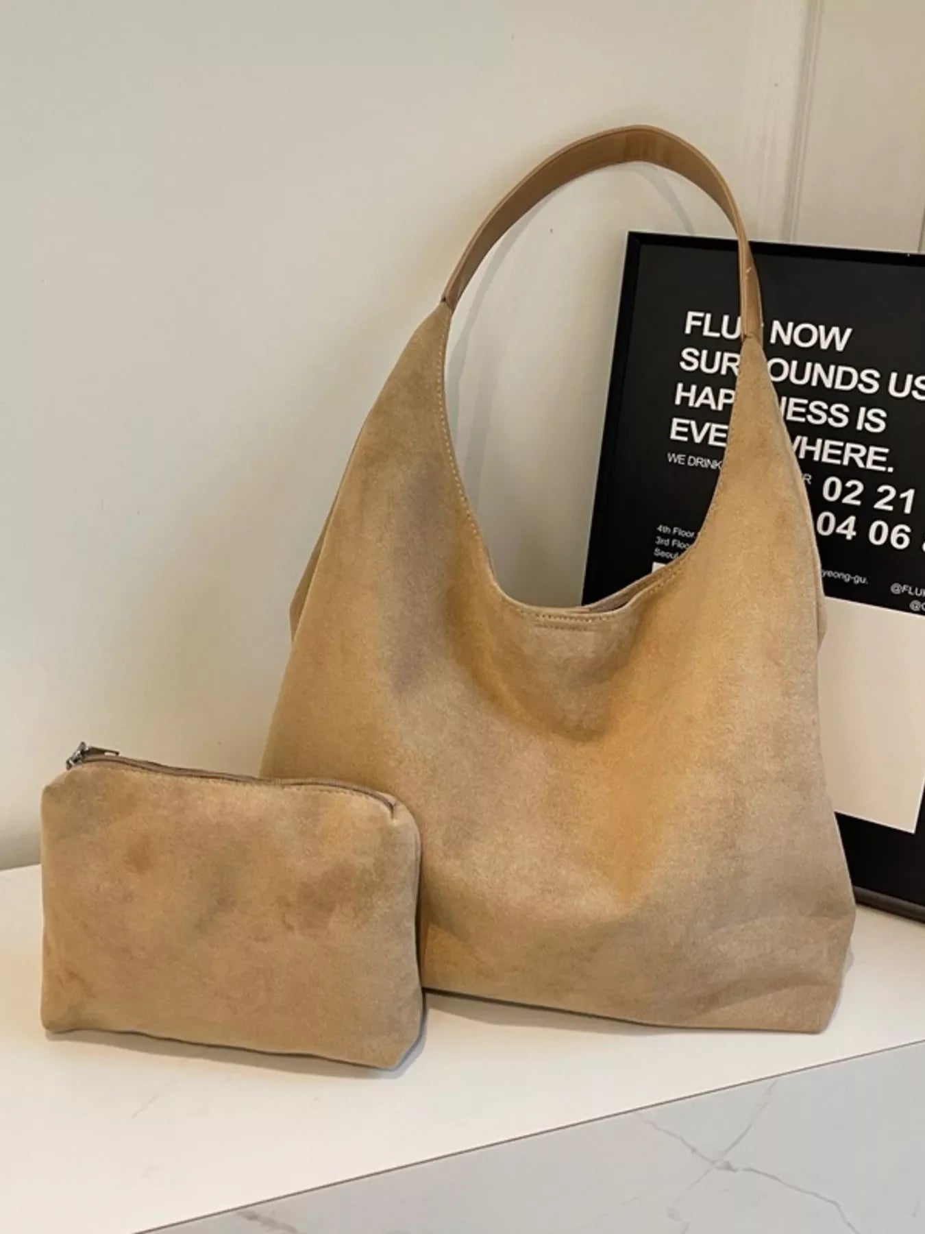 Solid Color Suede Tote Bag
