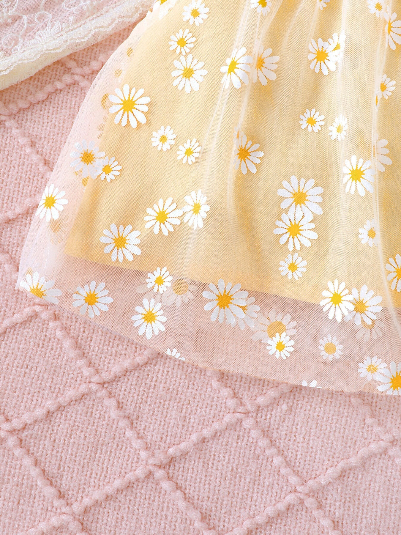 Children's Daisy Print Bow Decor Tank Top & Shorts Set