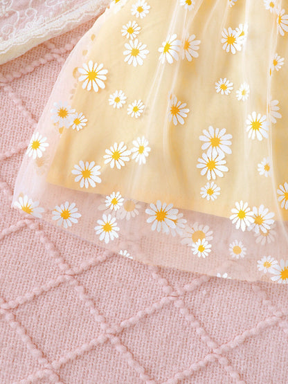 Children's Daisy Print Bow Decor Tank Top & Shorts Set