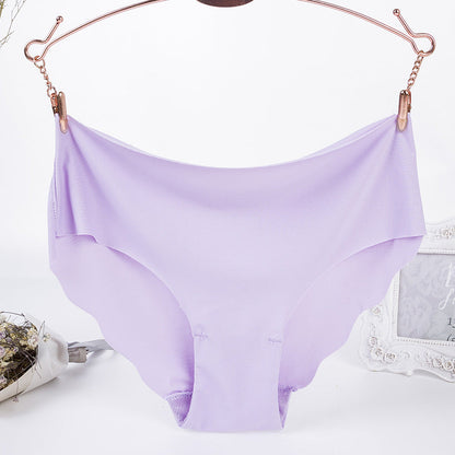 One Piece Ice Silk Seamless Wave Edge Sexy Candy Color Panties, Ultra-thin Corrugated Low-rise Waistband