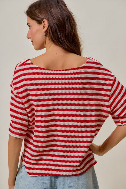 SO ME Stripe Waffle Knit Fourth Of July Cardigan Top