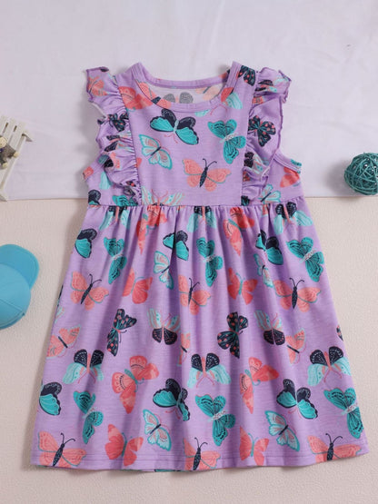 Children's Butterfly Print Ruffled Dress