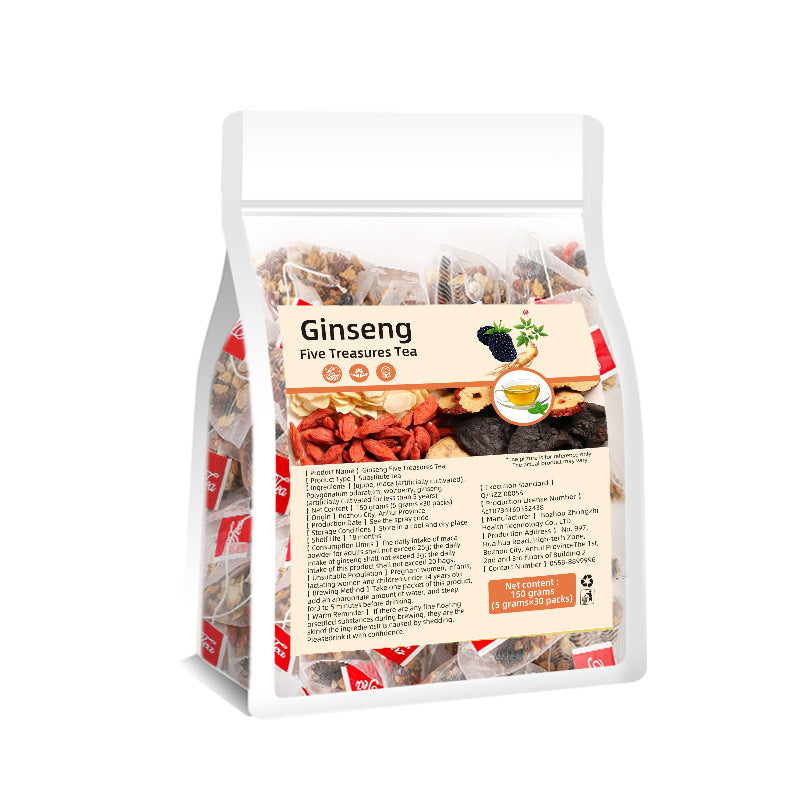 Ginseng Five Treasure Tea English Label Combination Health Tea Triangle Bag