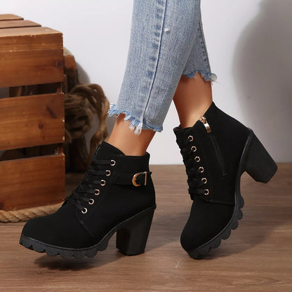 Lace Up Block Heels Boots