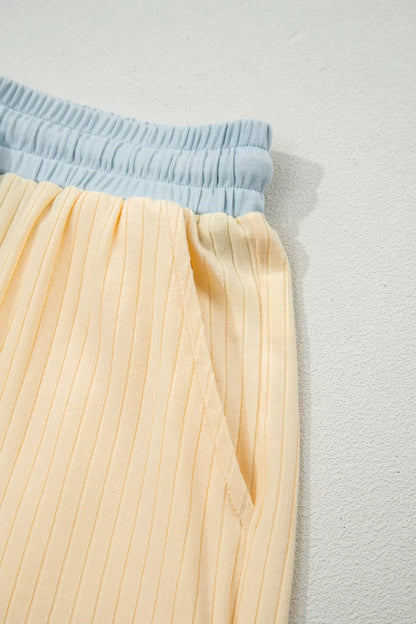 Soft Ribbed Color Block Trim Casual Short Set
