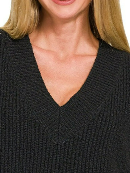 Zenana Oversized Sweater Vest with Side Slit