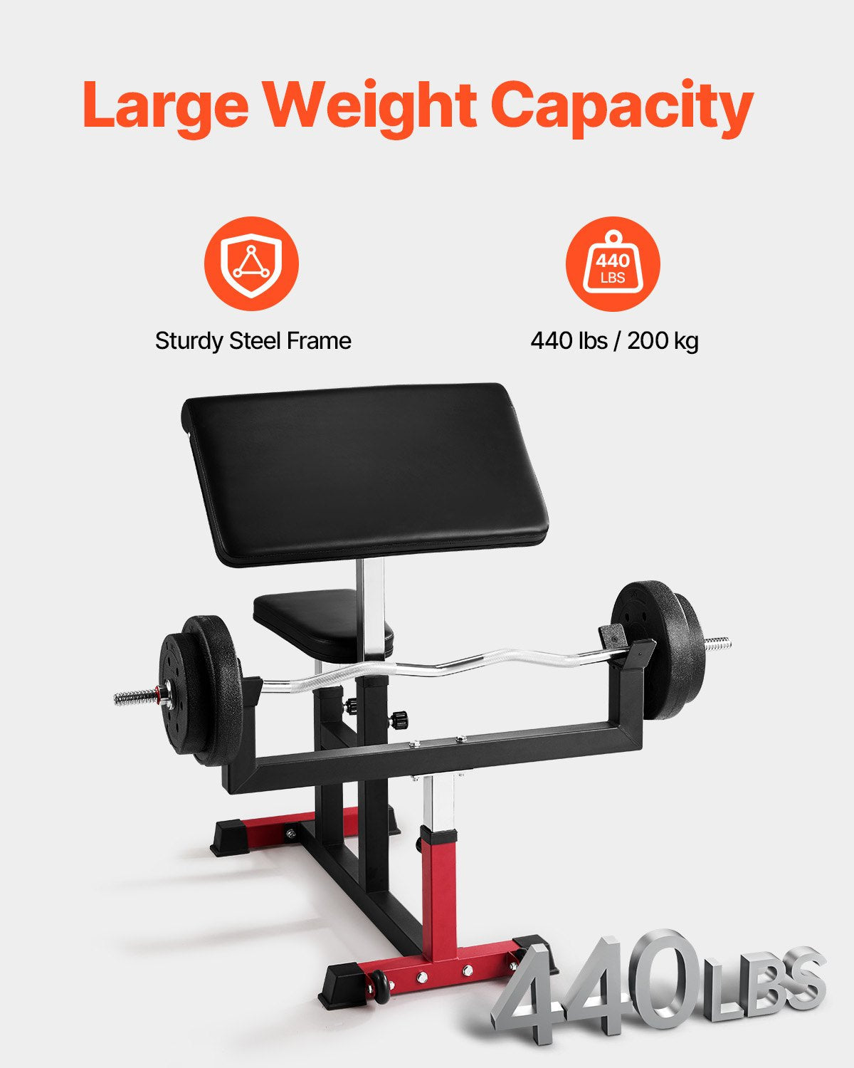 Preacher Curl Bench, Strength Training Biceps Machine, Max Load 440 LBS Home Gym Equipment, Seated Arm Isolated Barbell Dumbbell Bicep Station, Adjustable Weight Benches For Home Gym
