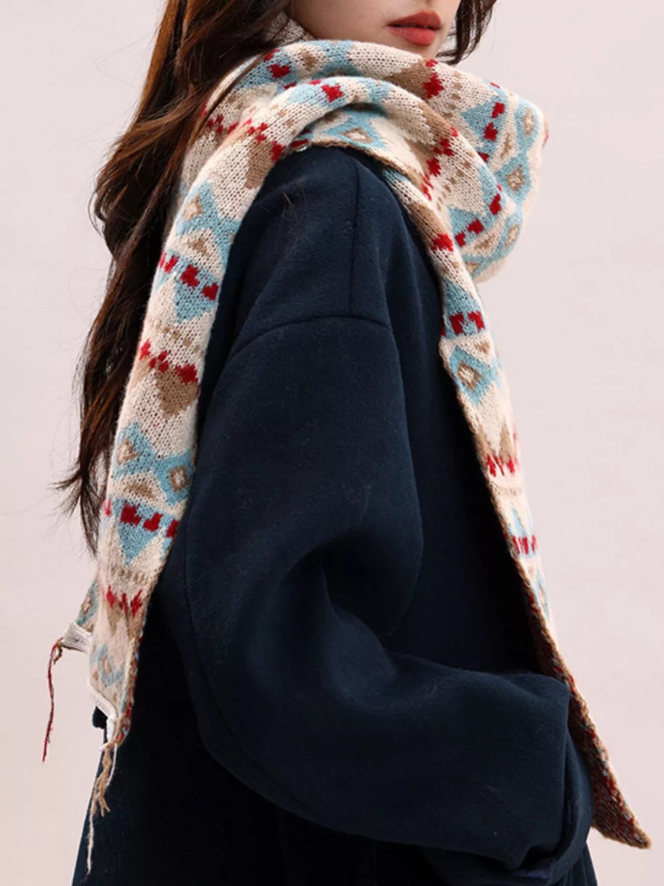 Vintage Geometric Knitted Scarf