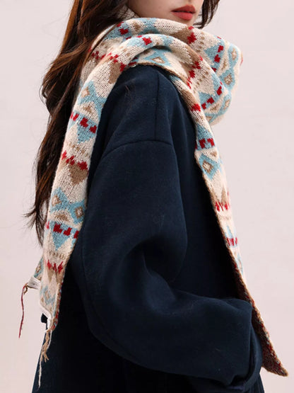 Vintage Geometric Knitted Scarf