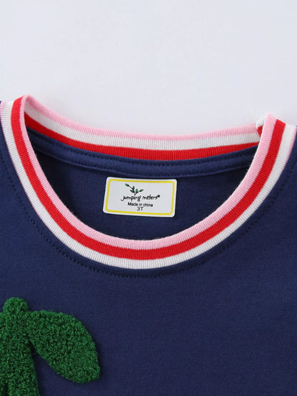 Children's Cherry Applique Short Sleeve Dress