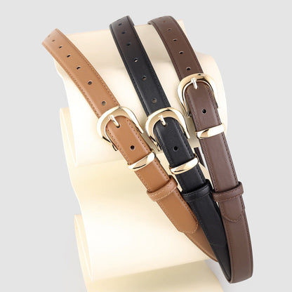 Leather Skinny Belt with Golden Buckle