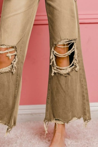 BiBi Distressed Vintage Washed Wide Leg Pants