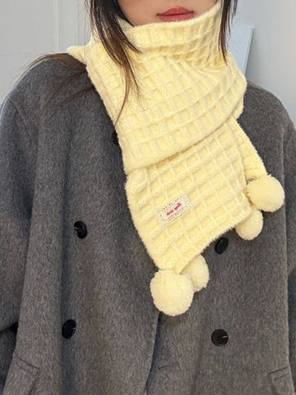 Waffle Knit Pom-Pom Scarf