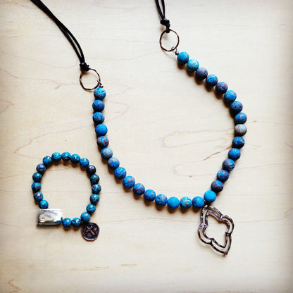 **Frosted Chrysocolla Beaded Necklace w/ Copper Pendant 258h