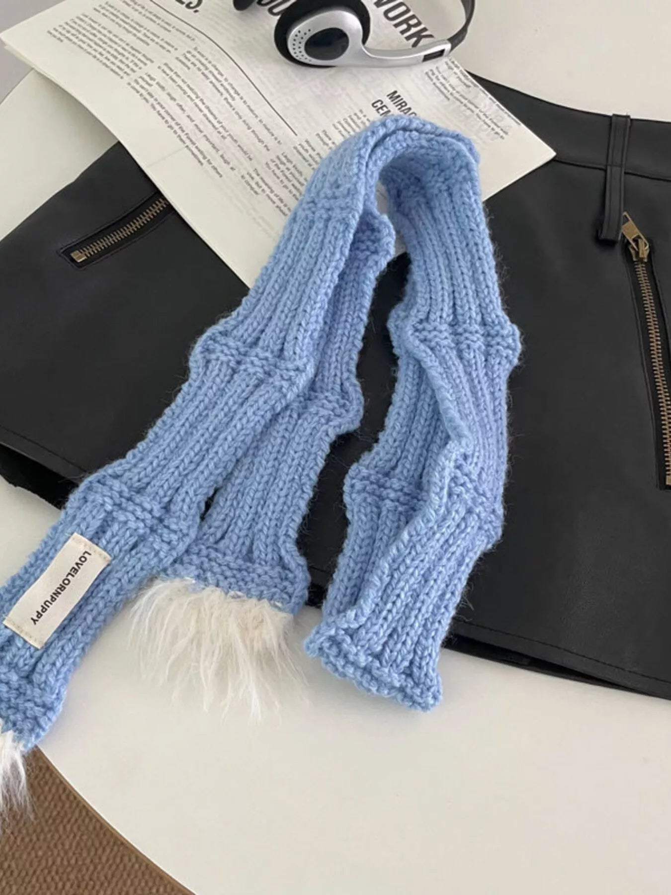 Knitted Plush Trim Scarf
